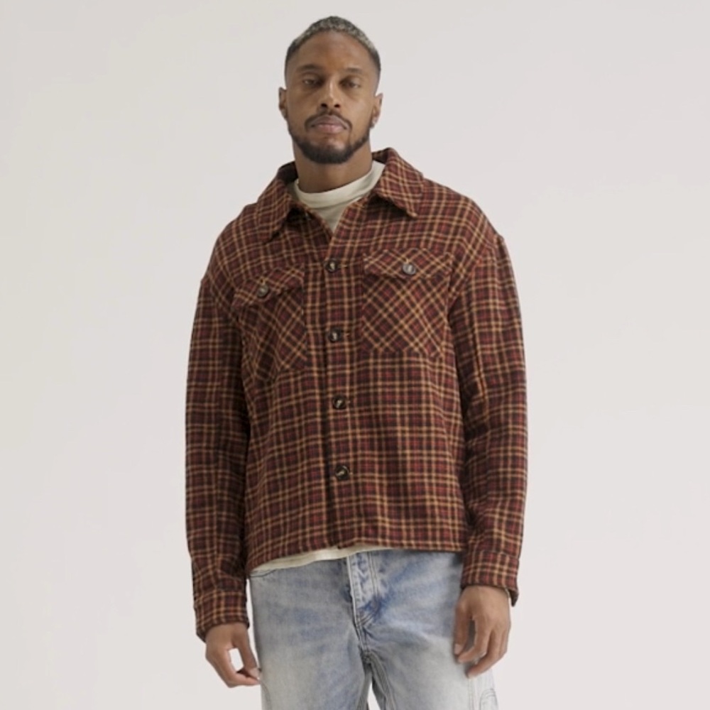 Men's Casual Plaid Button Down Shirt - Diet Starts Monday FLANNEL - RED/ORANGE